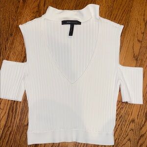BCBGMaxAzria White Ribbed Cold Shoulder Crop Top